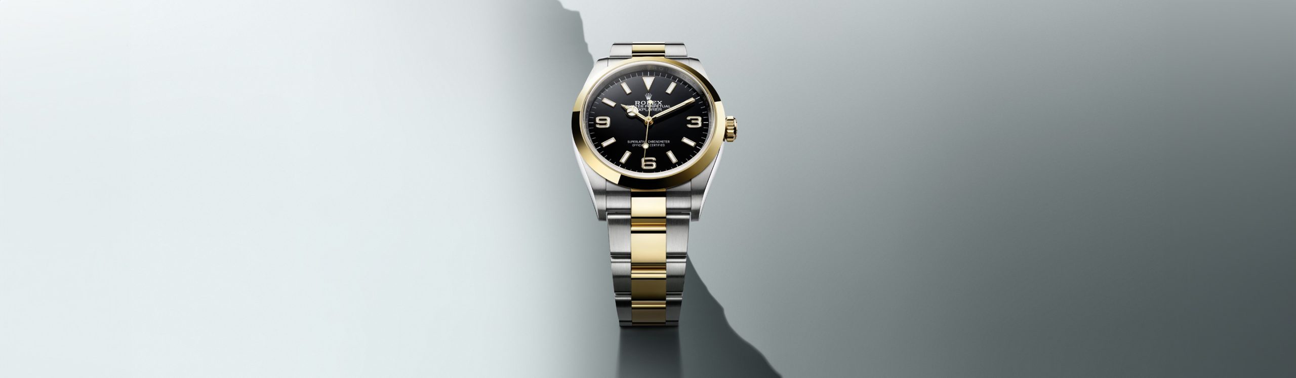 Rolex Explorer 36 in Oystersteel and yellow gold, featuring a black dial, engineered for precision in the world’s most demanding environments.
