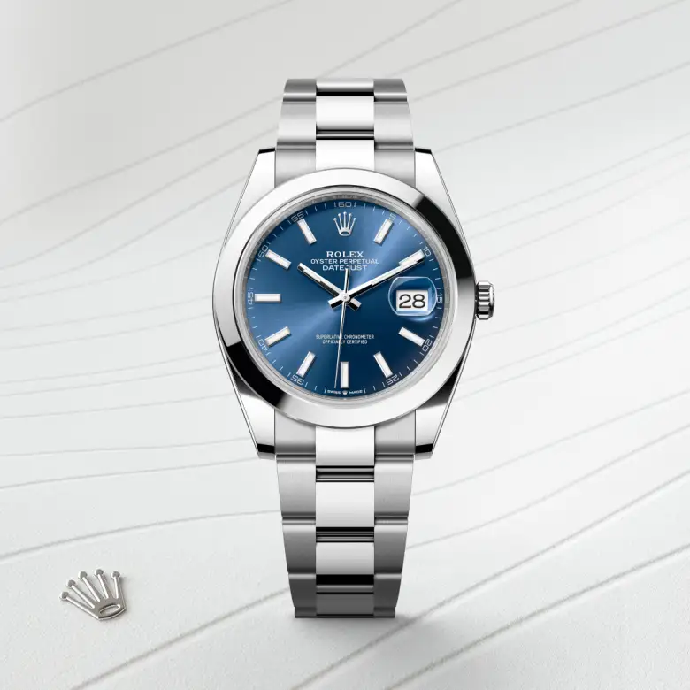 The Rolex Datejust 41 in Oystersteel shown against a muted elegant background.