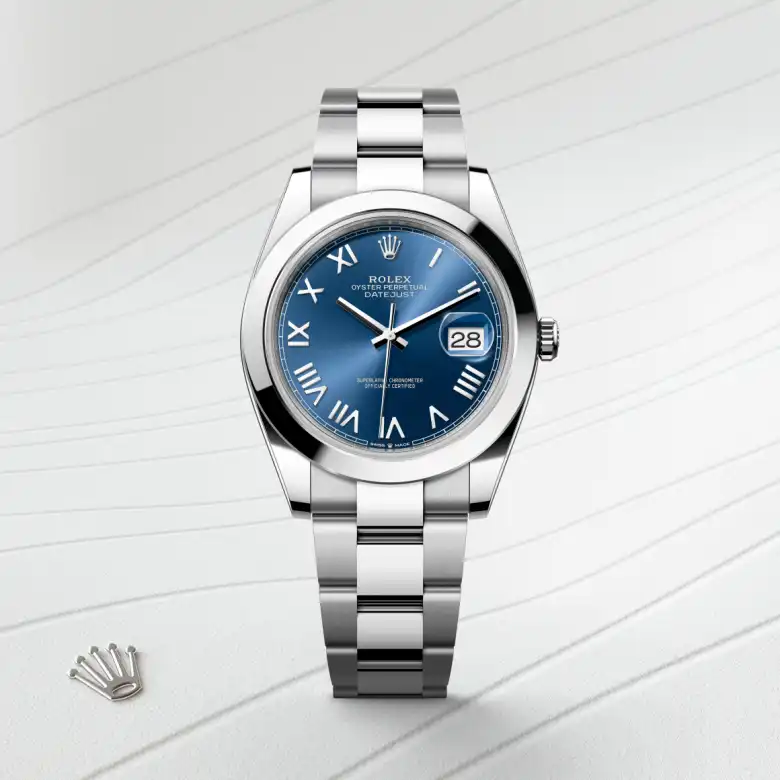 The Rolex Datejust 41 in Oystersteel shown against a muted elegant background.