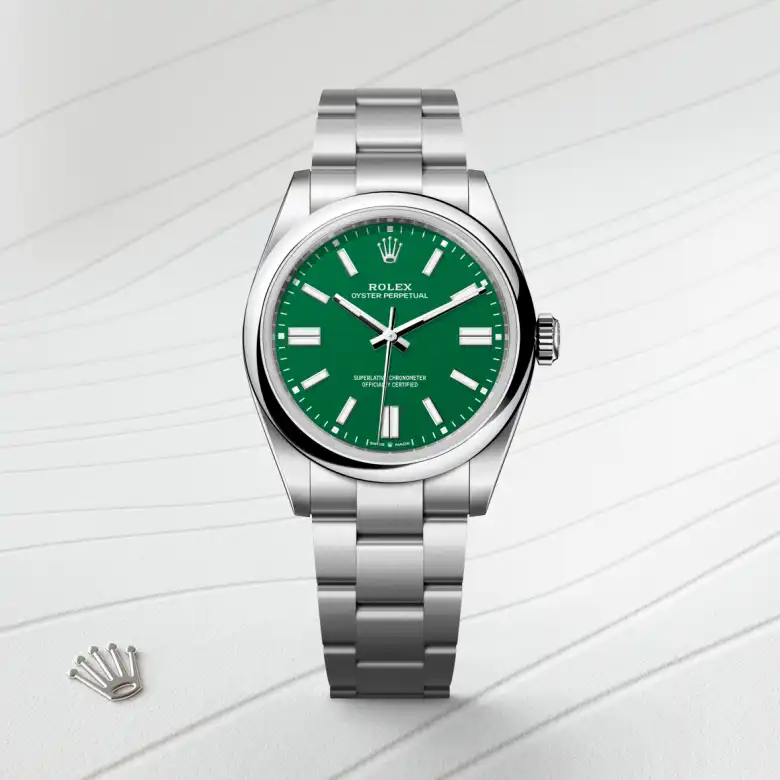 The Rolex Oyster Perpetual 41 in Oystersteel shown against a muted elegant background.