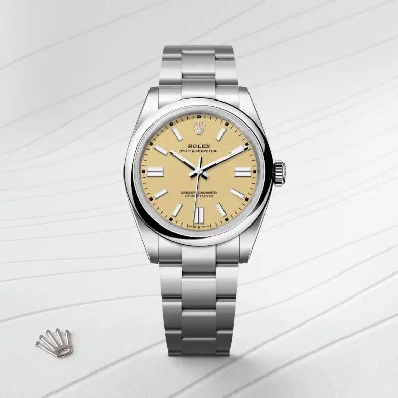 The Rolex Oyster Perpetual 41 in Oystersteel shown against a muted elegant background.