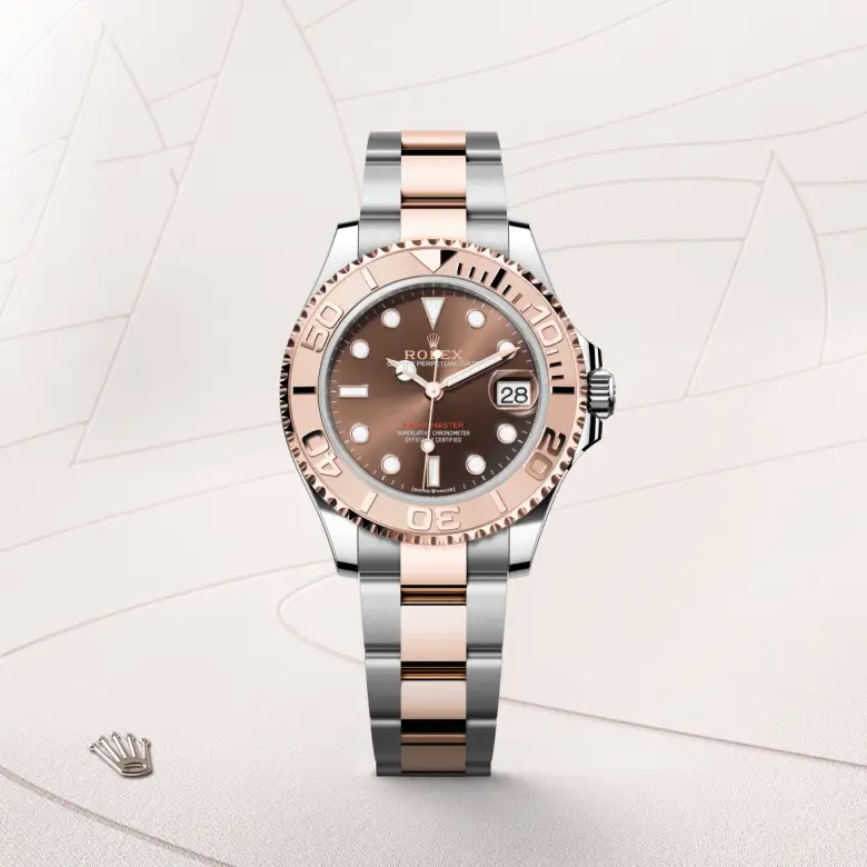 The Rolex Yacht-Master 37 in Oystersteel and Everose gold shown against a muted elegant background.