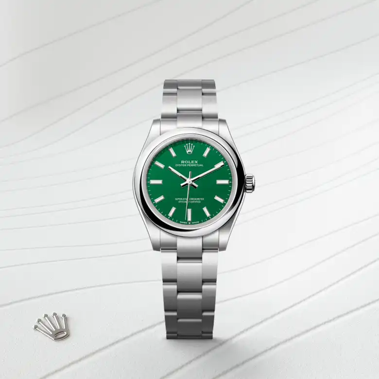 The Rolex Oyster Perpetual 31 in Oystersteel shown against a muted elegant background.