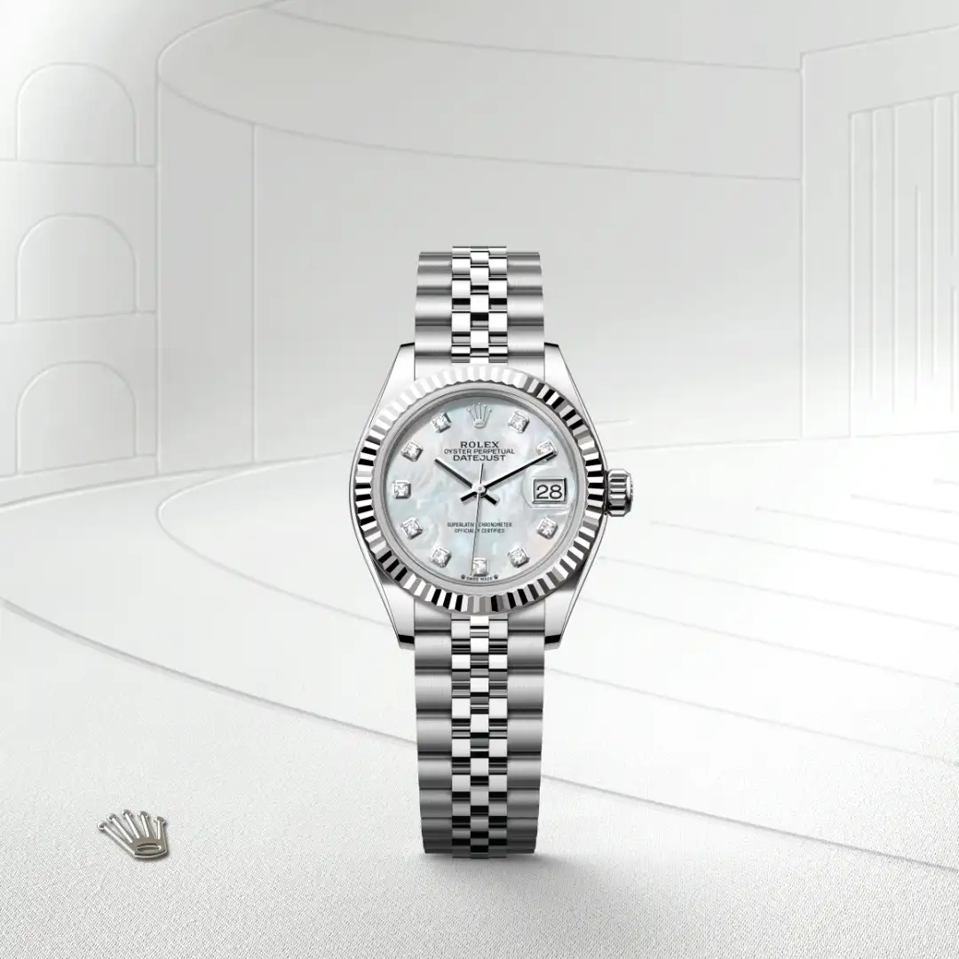The Rolex Lady-Datejust in Oystersteel and white gold shown against a muted elegant background.