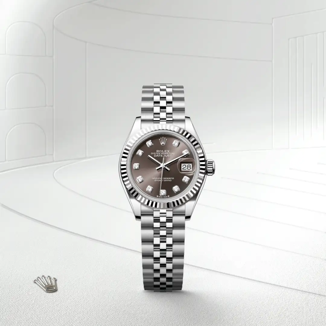 The Rolex Lady-Datejust in Oystersteel and white gold shown against a muted elegant background.