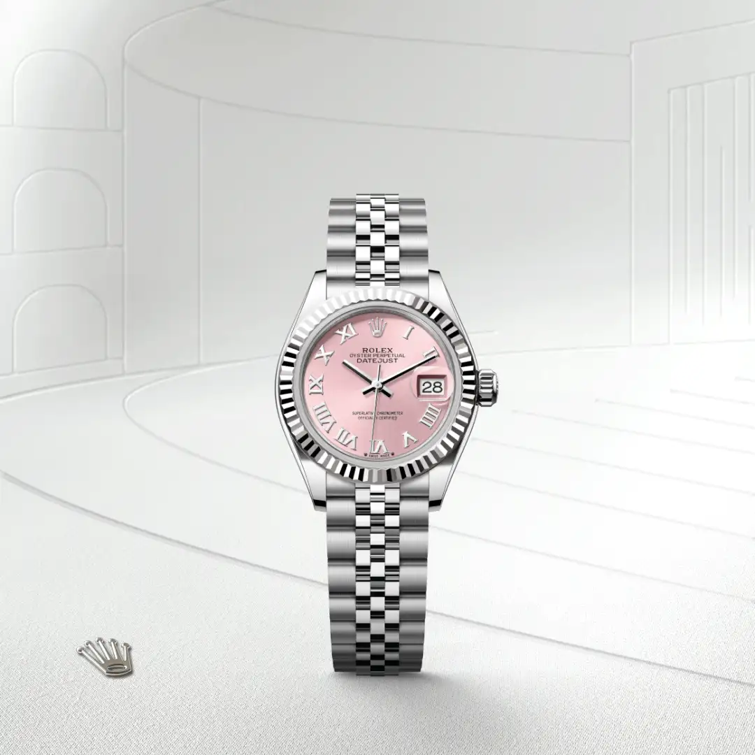The Rolex Lady-Datejust in Oystersteel and white gold shown against a muted elegant background.