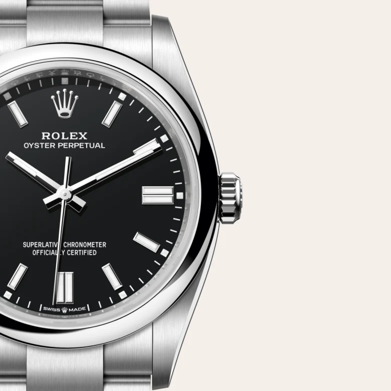 Cận cảnh đồng hồ Rolex Oyster Perpetual 36 chế tác từ thép Oystersteel.