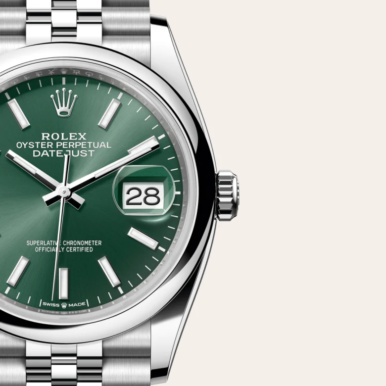 Cận cảnh đồng hồ Rolex Datejust 36 chế tác từ thép Oystersteel.