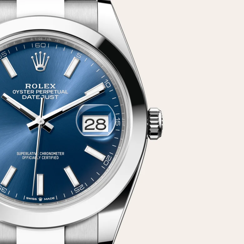A close-up view of the Rolex Datejust 41 in Oystersteel.