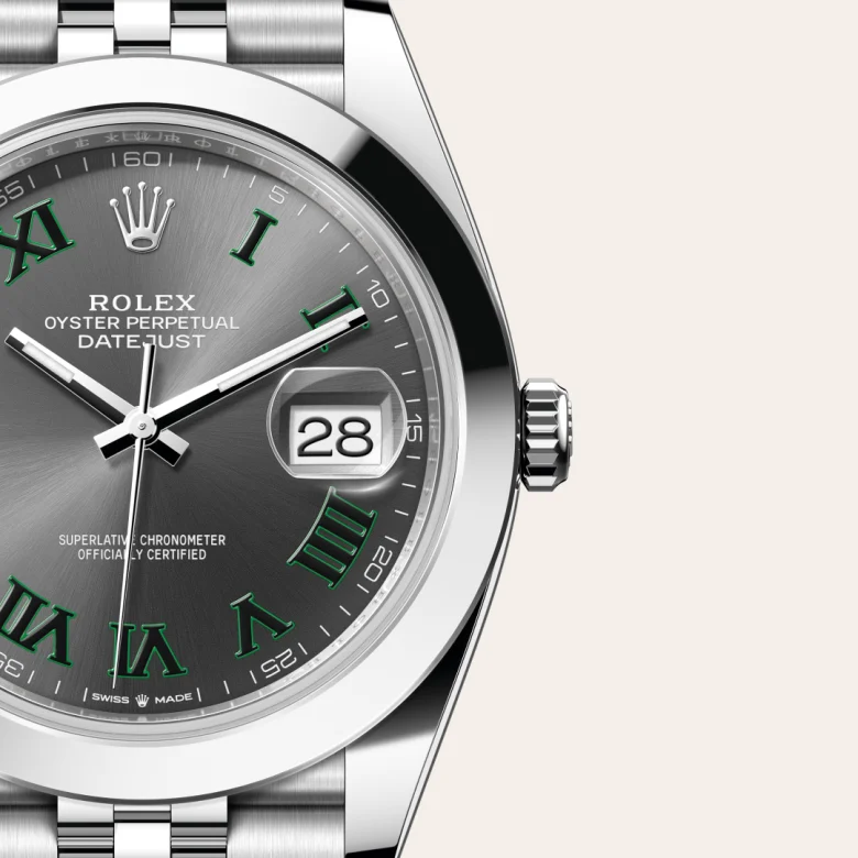 Cận cảnh đồng hồ Rolex Datejust 41 chế tác từ thép Oystersteel.