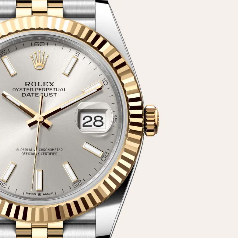 A close-up view of the Rolex Datejust 41 in Oystersteel and yellow gold.
