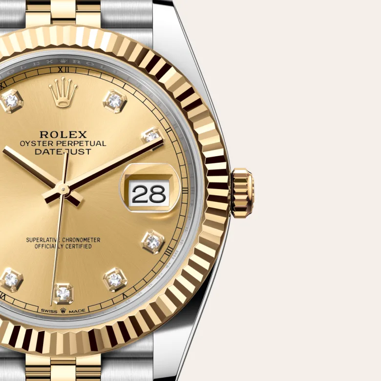 Cận cảnh đồng hồ Rolex Datejust 41 chế tác từ thép Oystersteel và vàng kim.