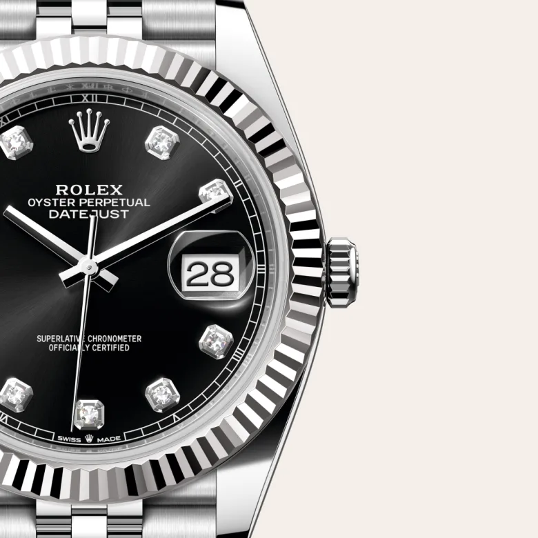 A close-up view of the Rolex Datejust 41 in Oystersteel and white gold.