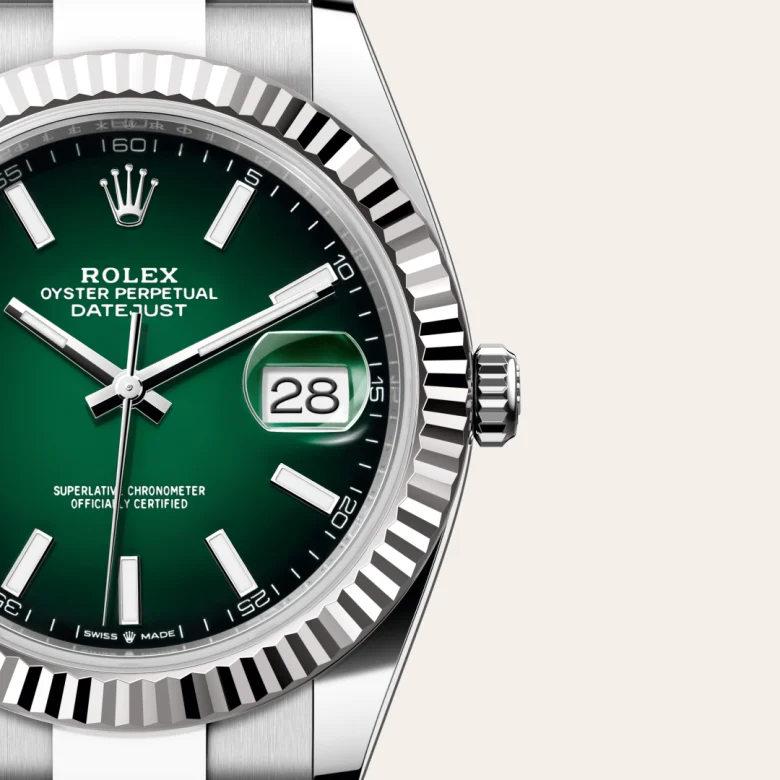A close-up view of the Rolex Datejust 41 in Oystersteel and white gold.