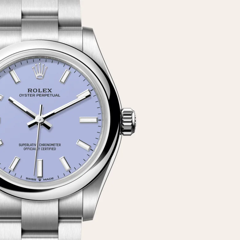 A close-up view of the Rolex Oyster Perpetual 31 in Oystersteel.