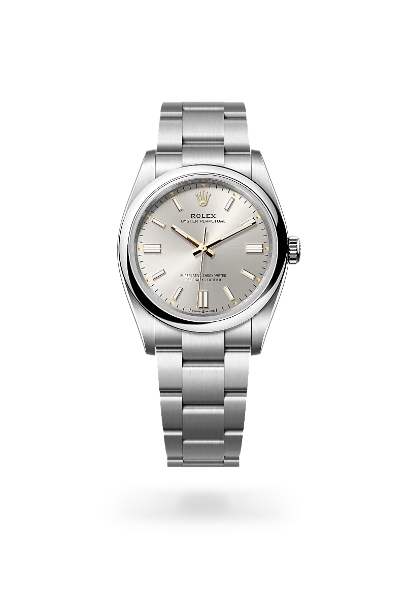 Rolex Oyster Perpetual 36 in Oystersteel with silver sunray dial, domed bezel and Oyster bracelet with Oysterclasp