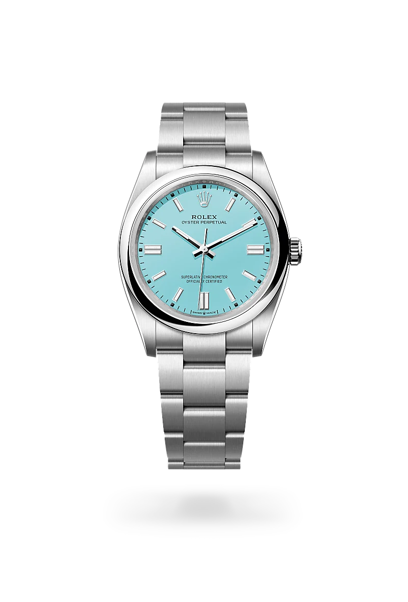 Rolex Oyster Perpetual 36 in Oystersteel with turquoise blue lacquer dial, domed bezel and Oyster bracelet