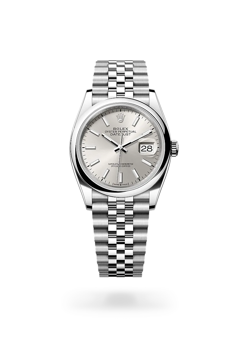 Rolex Datejust 36 in Oystersteel with silver sunray dial, domed bezel and Jubilee bracelet