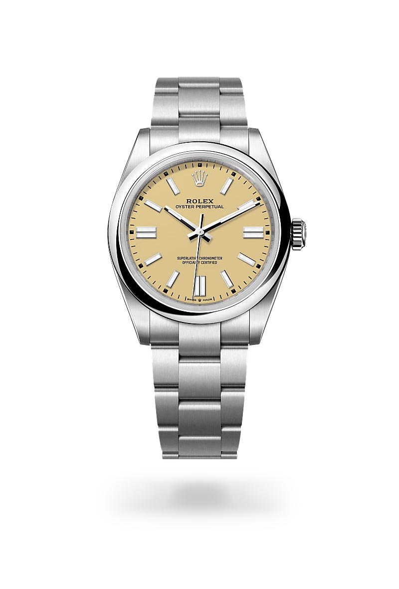 Rolex Oyster Perpetual 41 in Oystersteel with beige lacquer dial, domed bezel and Oyster bracelet