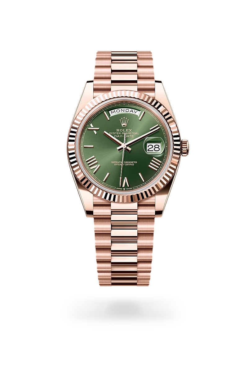 rolex day-date in 18 ct everose gold, m228235-0025 - dafc