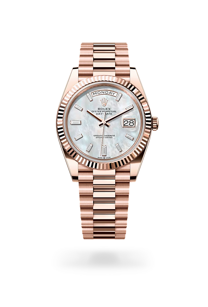 rolex day-date in 18 ct everose gold, m228235-0056 - dafc