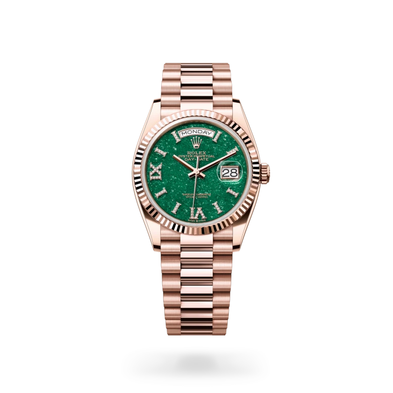 rolex day-date in 18 ct everose gold, m128235-0068 - dafc