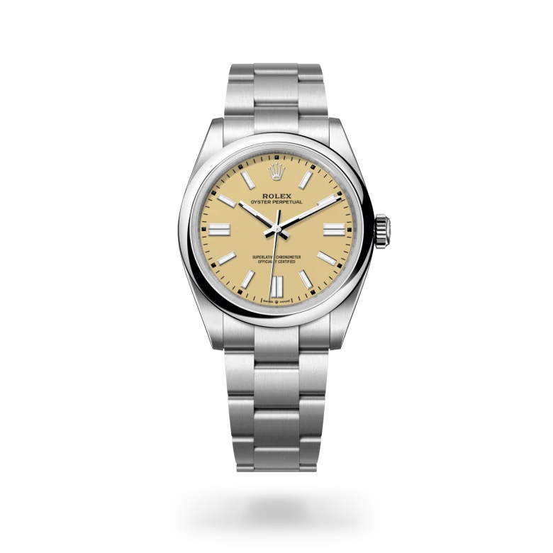 Rolex Oyster Perpetual 41 in Oystersteel with beige lacquer dial, domed bezel and Oyster bracelet