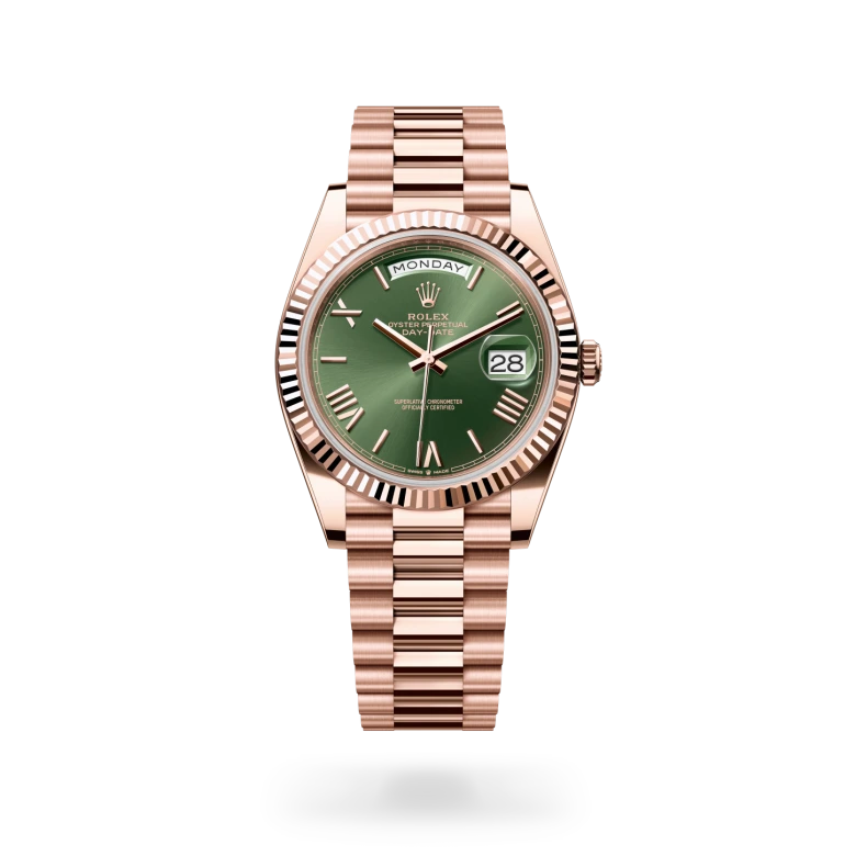 rolex day-date in 18 ct everose gold, m228235-0025 - dafc