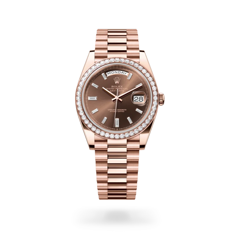 rolex day-date in 18 ct everose gold, m228345rbr-0006 - dafc